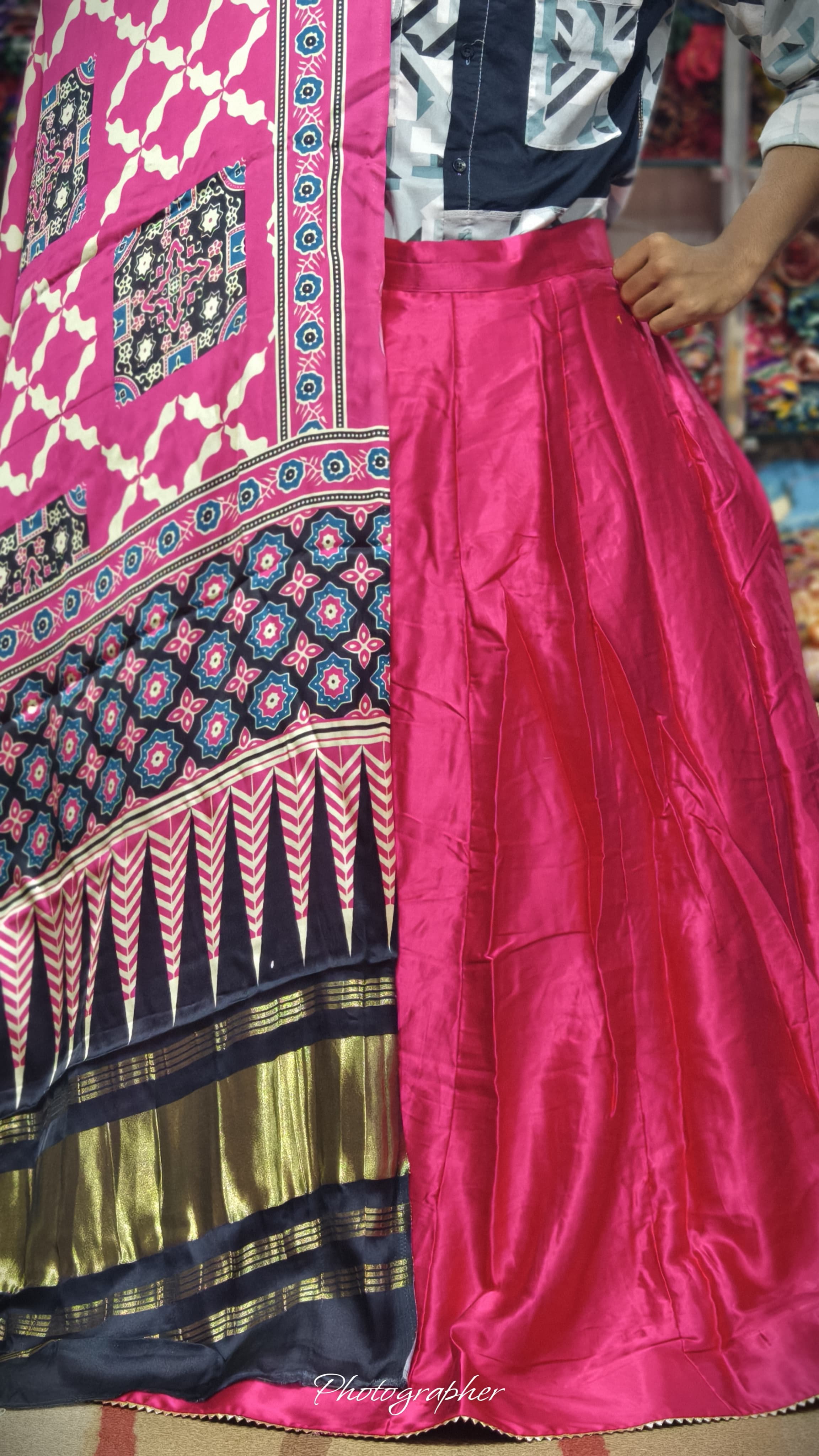 Pure Mashru Gaji Silk Plain Ghagraa With Pure Modal Gaji Silk Digital Prints Dupatta With Lagdi Patta
