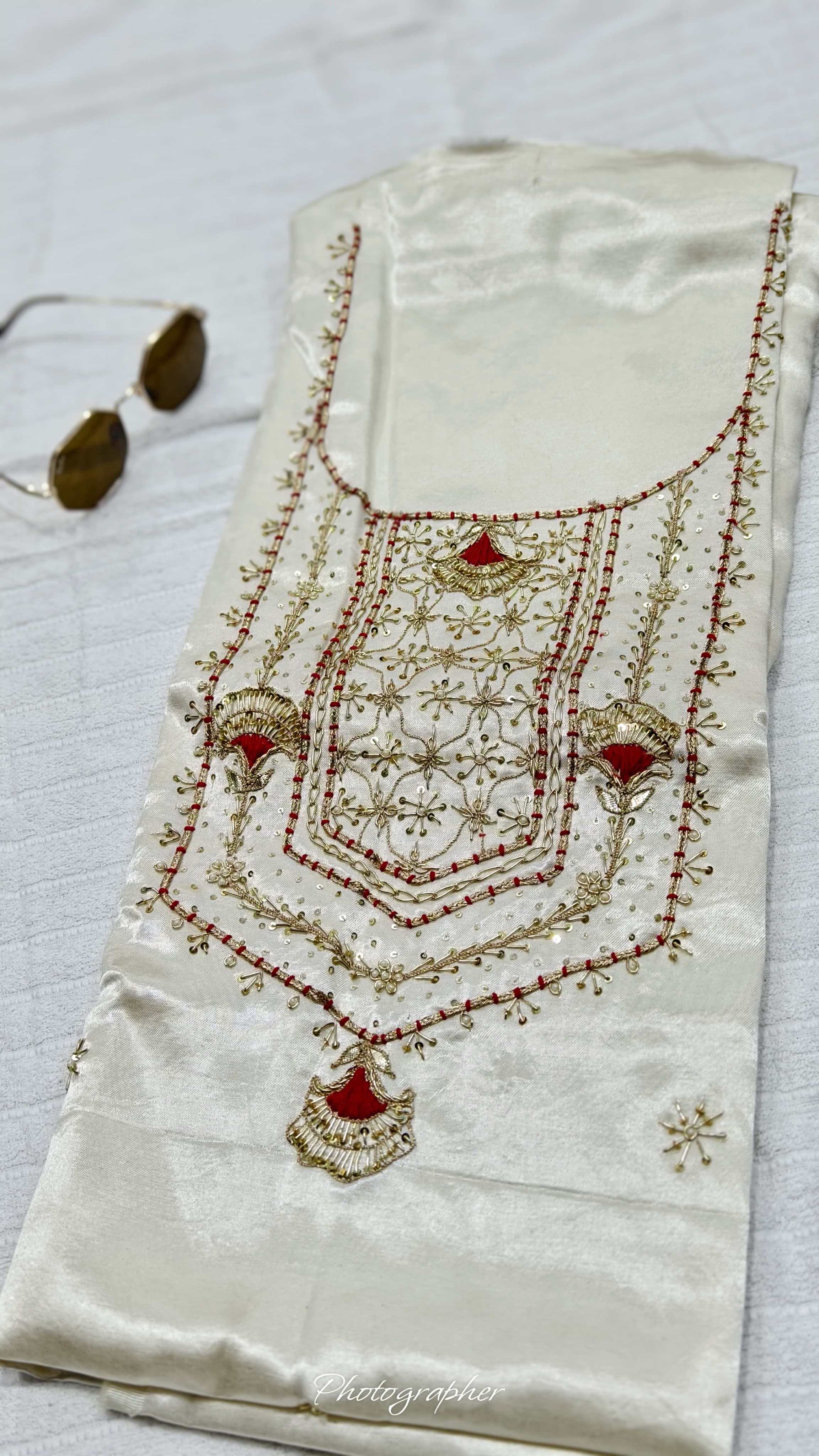 Pure Masru Gaji Silk Piece With Pearl Jardoshi Work
