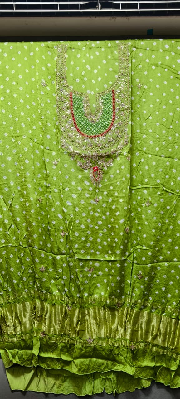 Pure Modal Gaji Silk Digital Print Kurti Fabric with Pearl Jardoshi Work