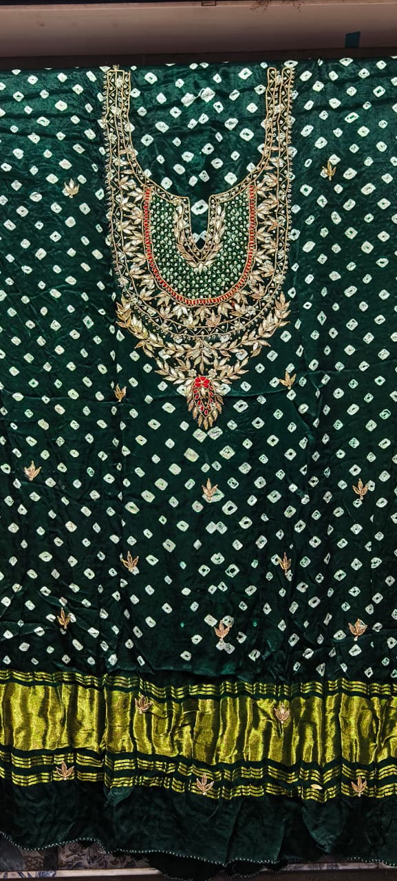 Pure Modal Gaji Silk Digital Print Kurti Fabric with Pearl Jardoshi Work