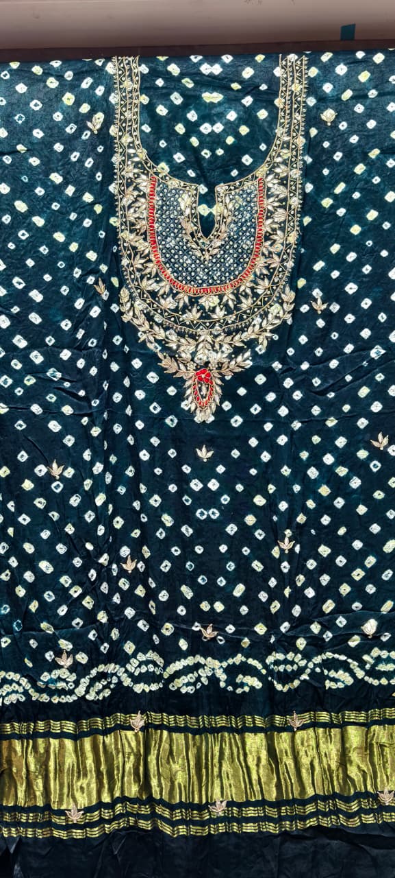 Pure Modal Gaji Silk Digital Print Kurti Fabric with Pearl Jardoshi Work