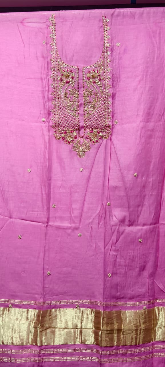 Pure Modal Gaji Silk Digital Print Kurti Fabric with Pearl Jardoshi Work