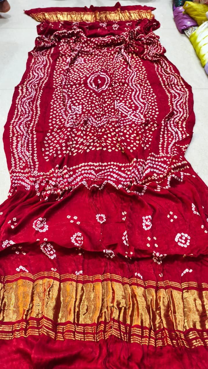 Pure Modal Gaji Silk Hand Bandej Allover Dupatta with Lagdi Patta