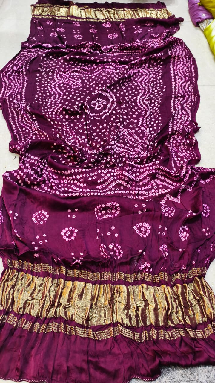 Pure Modal Gaji Silk Hand Bandej Allover Dupatta with Lagdi Patta