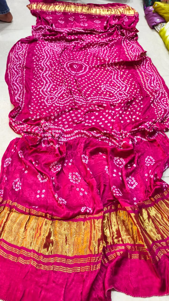 Pure Modal Gaji Silk Hand Bandej Allover Dupatta with Lagdi Patta