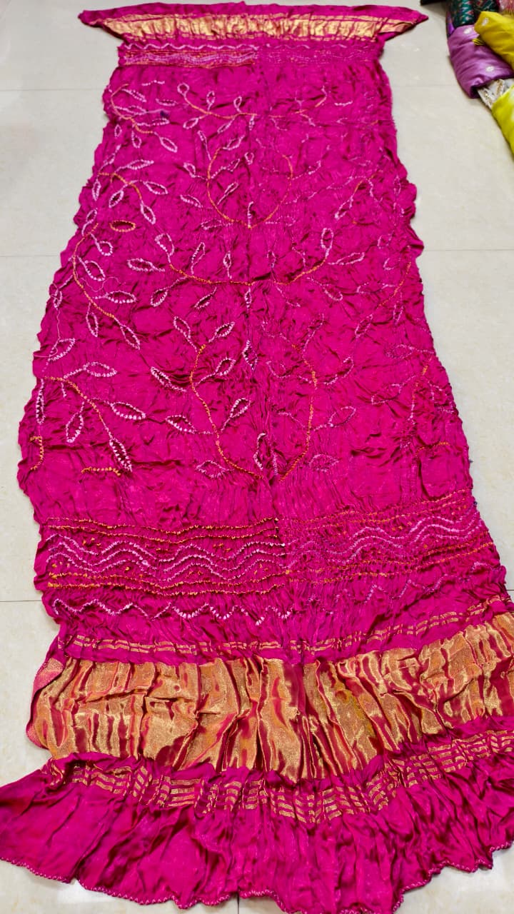 Pure Modal Gaji Silk Hand Bandej Allover Dupatta with Lagdi Patta