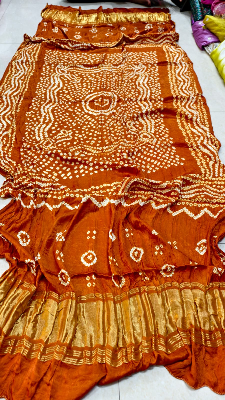 Pure Modal Gaji Silk Hand Bandej Allover Dupatta with Lagdi Patta