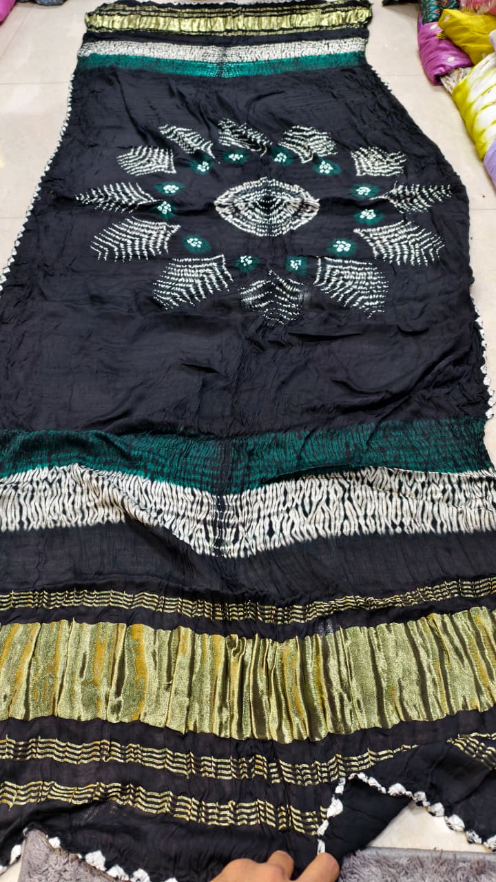 Pure Modal Gaji Silk Hand Bandej Allover Dupatta with Lagdi Patta