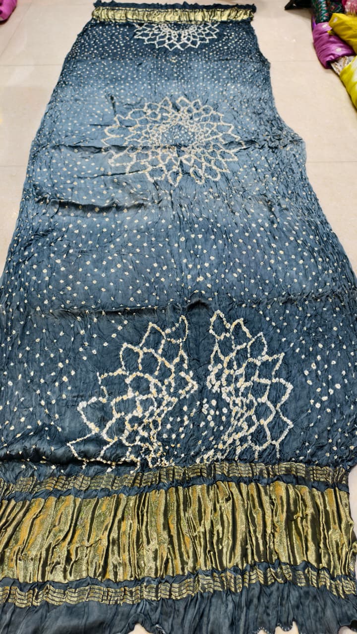 Pure Modal Gaji Silk Hand Bandej Allover Dupatta with Lagdi Patta