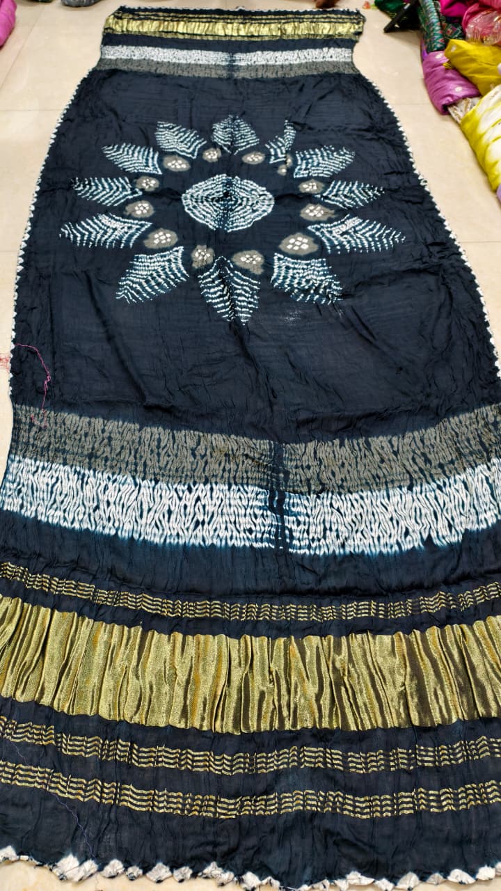 Pure Modal Gaji Silk Hand Bandej Allover Dupatta with Lagdi Patta