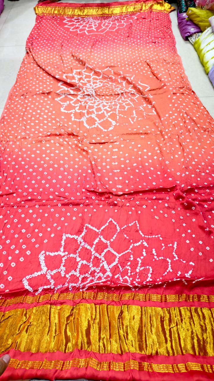 Pure Modal Gaji Silk Hand Bandej Allover Dupatta with Lagdi Patta