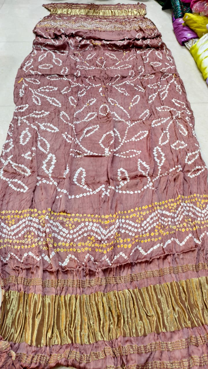 Pure Modal Gaji Silk Hand Bandej Allover Dupatta with Lagdi Patta