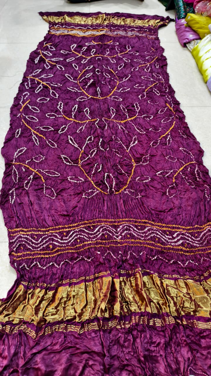 Pure Modal Gaji Silk Hand Bandej Allover Dupatta with Lagdi Patta