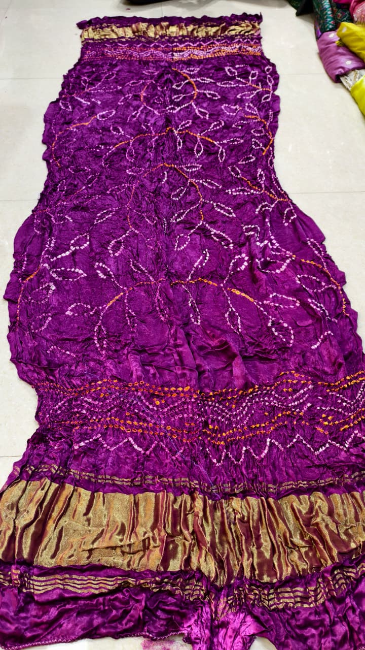 Pure Modal Gaji Silk Hand Bandej Allover Dupatta with Lagdi Patta