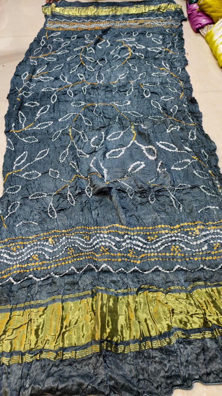 Pure Modal Gaji Silk Hand Bandej Allover Dupatta with Lagdi Patta