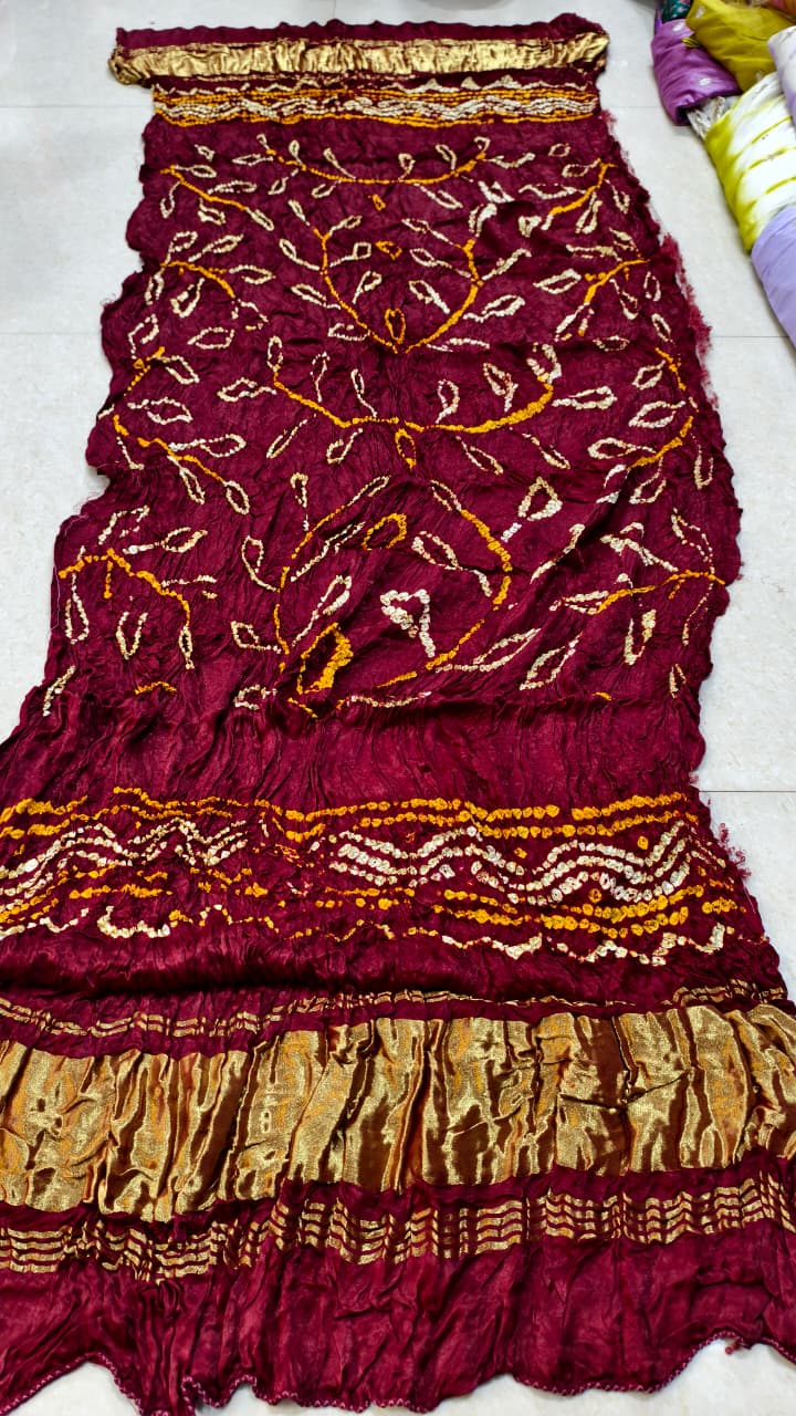 Pure Modal Gaji Silk Hand Bandej Allover Dupatta with Lagdi Patta