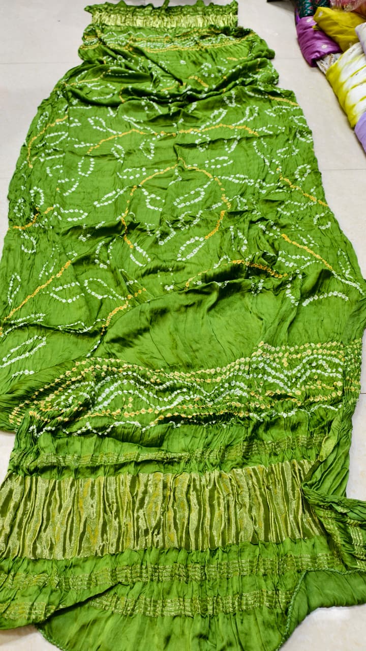 Pure Modal Gaji Silk Hand Bandej Allover Dupatta with Lagdi Patta