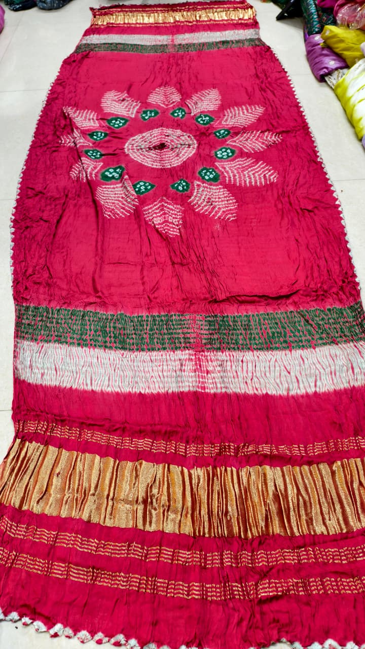 Pure Modal Gaji Silk Hand Bandej Allover Dupatta with Lagdi Patta