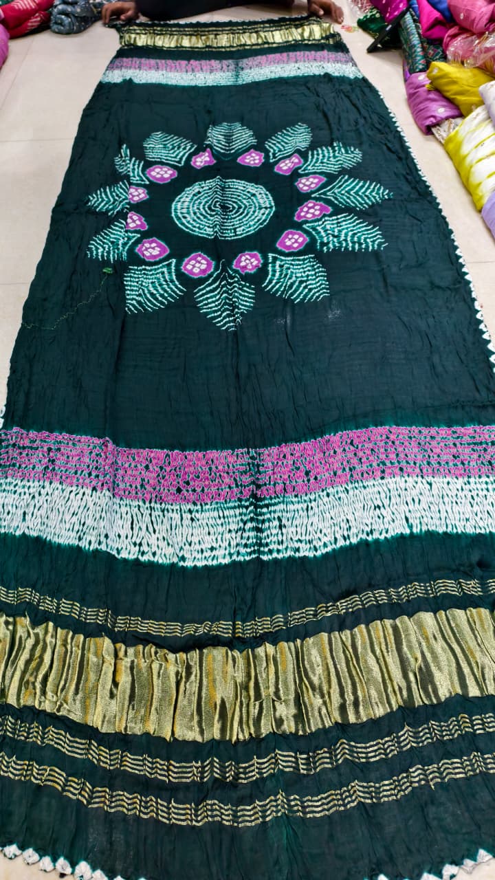 Pure Modal Gaji Silk Hand Bandej Allover Dupatta with Lagdi Patta