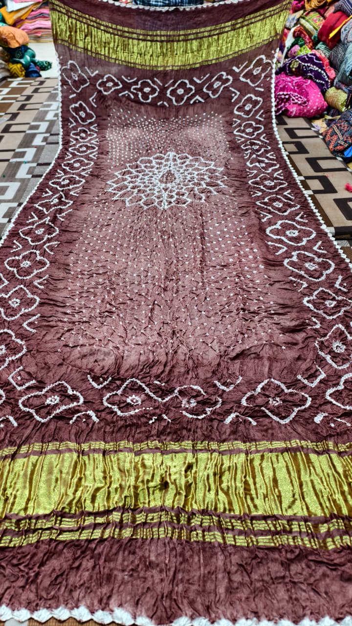 Pure Modal Gaji Silk Hand Bandej Dupatta with Lagdi Patta