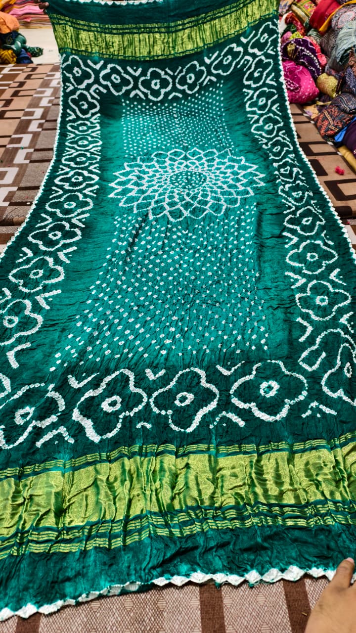 Pure Modal Gaji Silk Hand Bandej Dupatta with Lagdi Patta