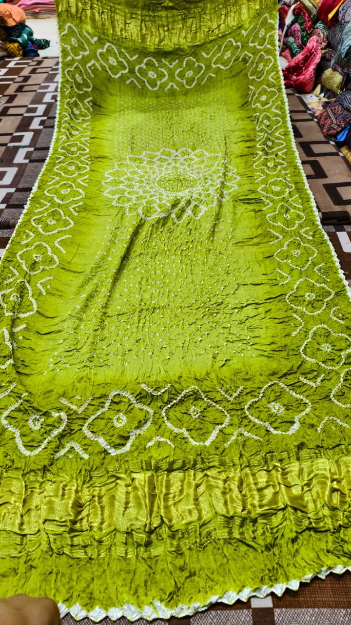 Pure Modal Gaji Silk Hand Bandej Dupatta with Lagdi Patta