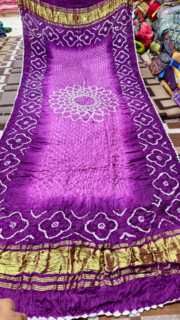 Pure Modal Gaji Silk Hand Bandej Dupatta with Lagdi Patta