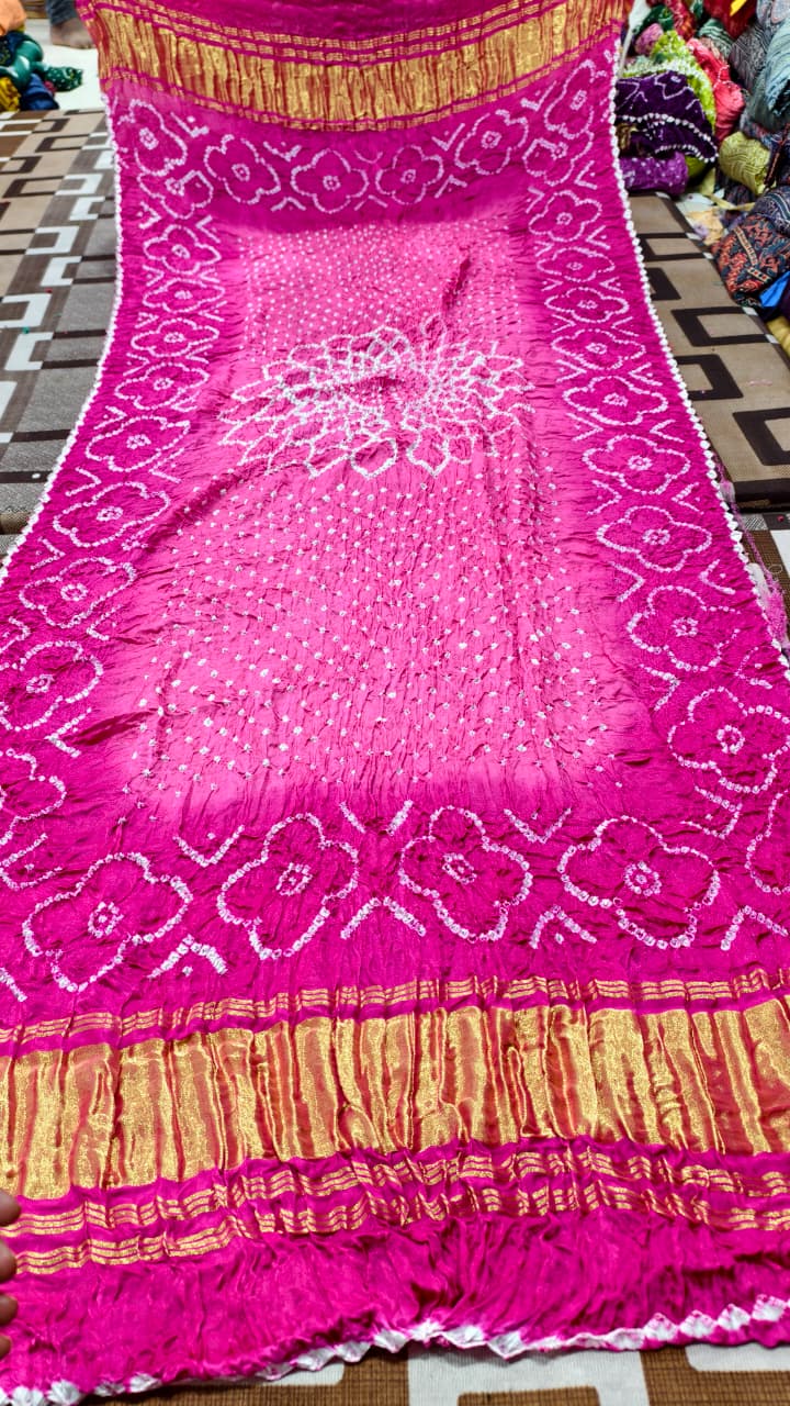 Pure Modal Gaji Silk Hand Bandej Dupatta with Lagdi Patta