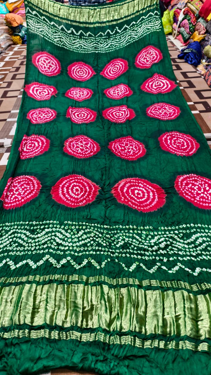 Pure Modal Gaji Silk Hand Bandej Dupatta with Lagdi Patta