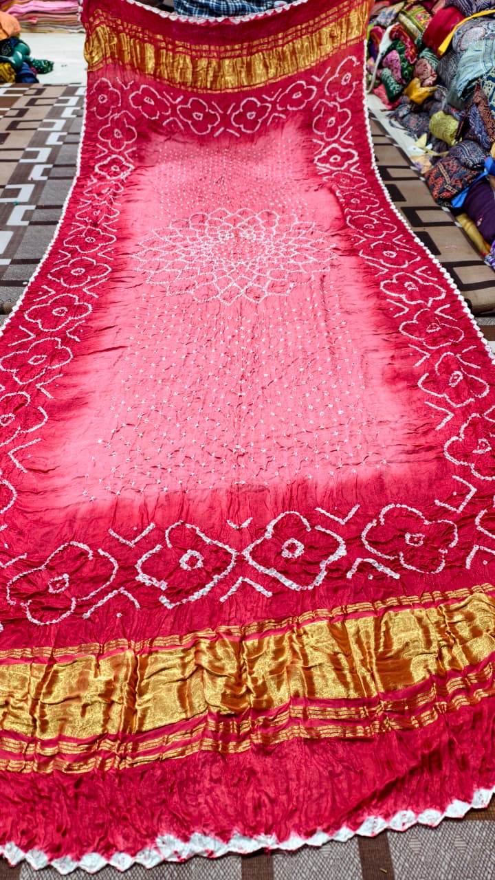 Pure Modal Gaji Silk Hand Bandej Dupatta with Lagdi Patta