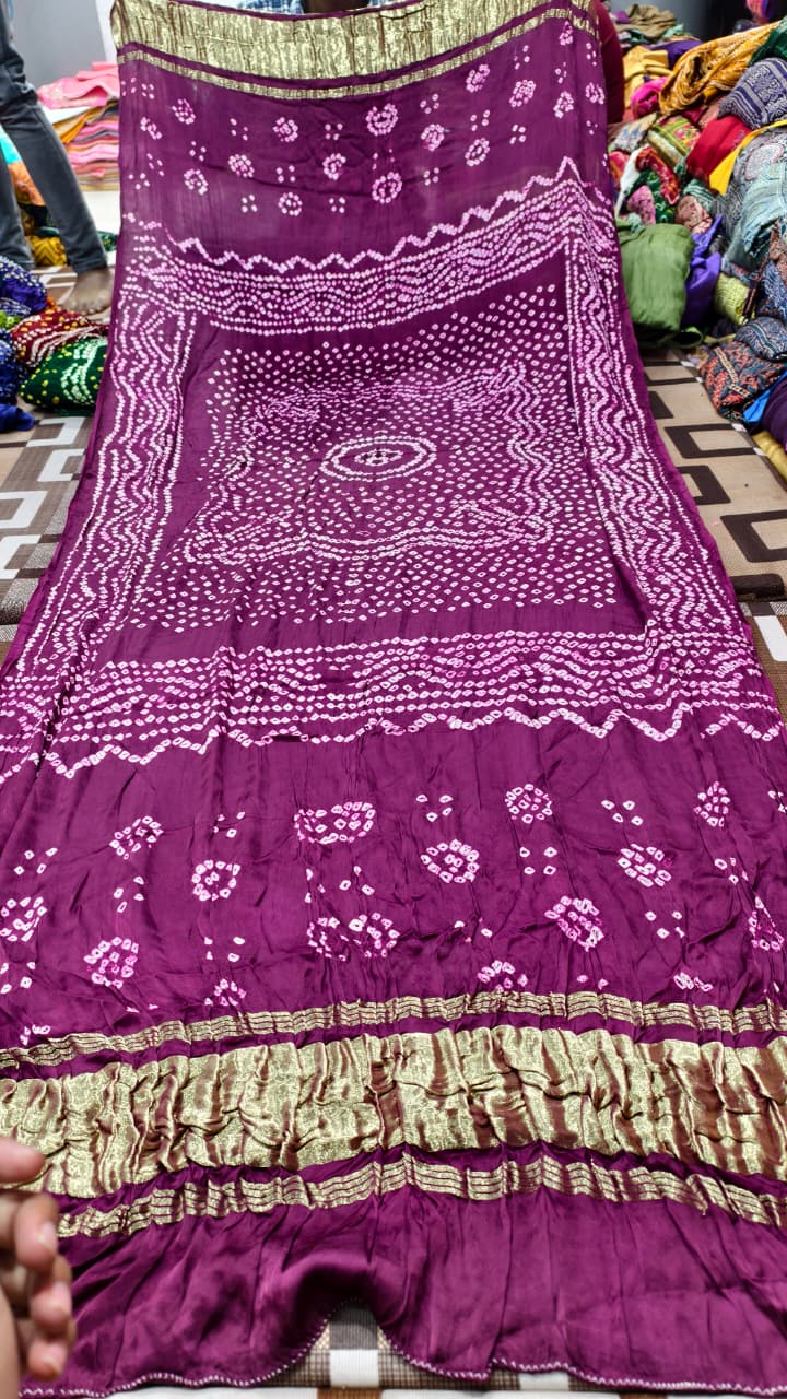 Pure Modal Gaji Silk Hand Bandej Dupatta with Lagdi Patta