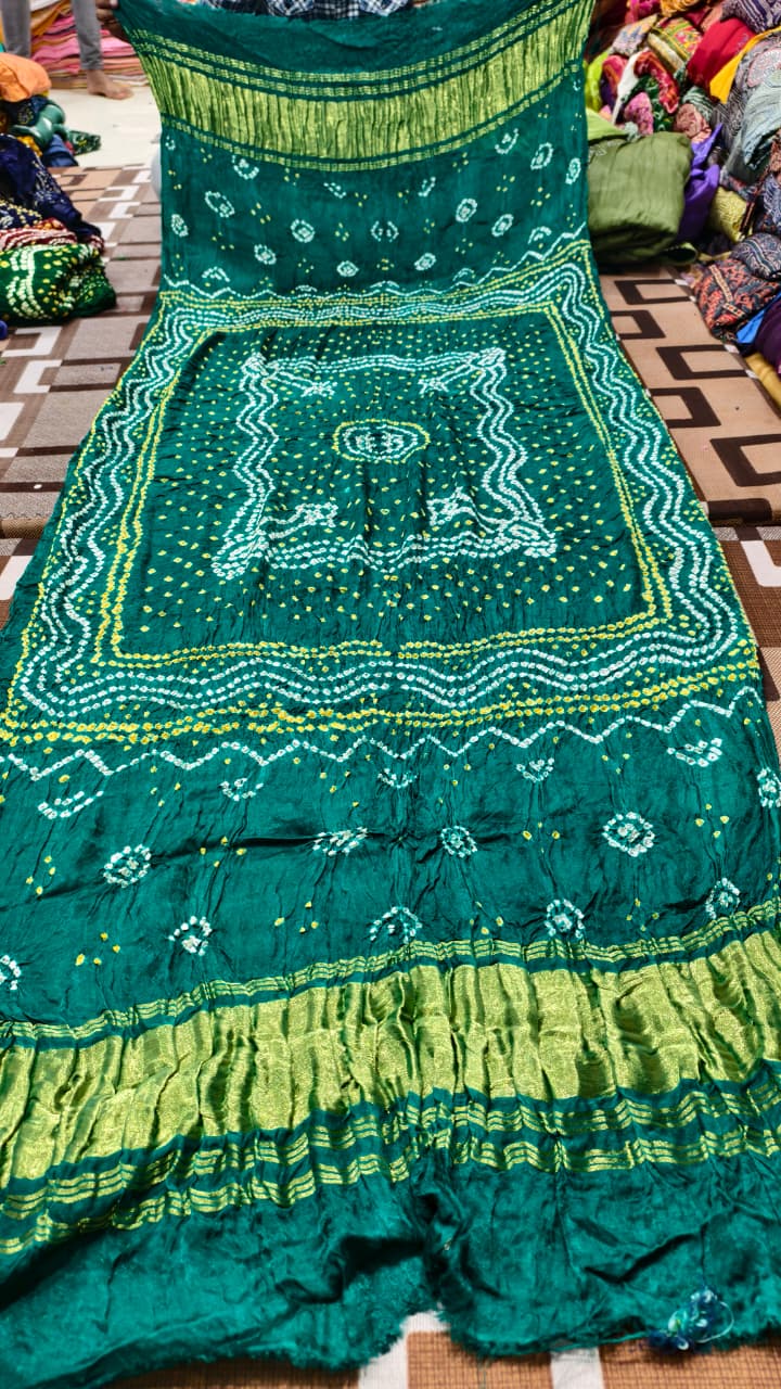 Pure Modal Gaji Silk Hand Bandej Dupatta with Lagdi Patta