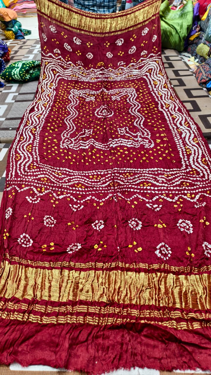 Pure Modal Gaji Silk Hand Bandej Dupatta with Lagdi Patta