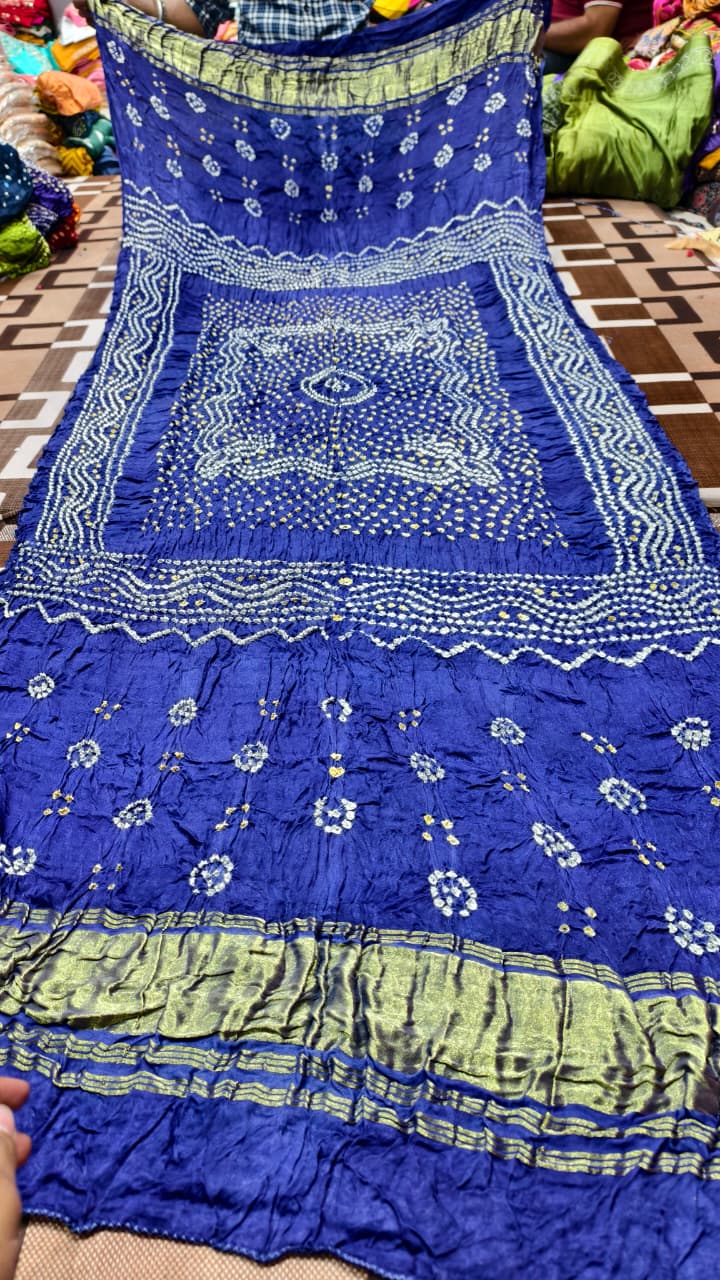 Pure Modal Gaji Silk Hand Bandej Dupatta with Lagdi Patta