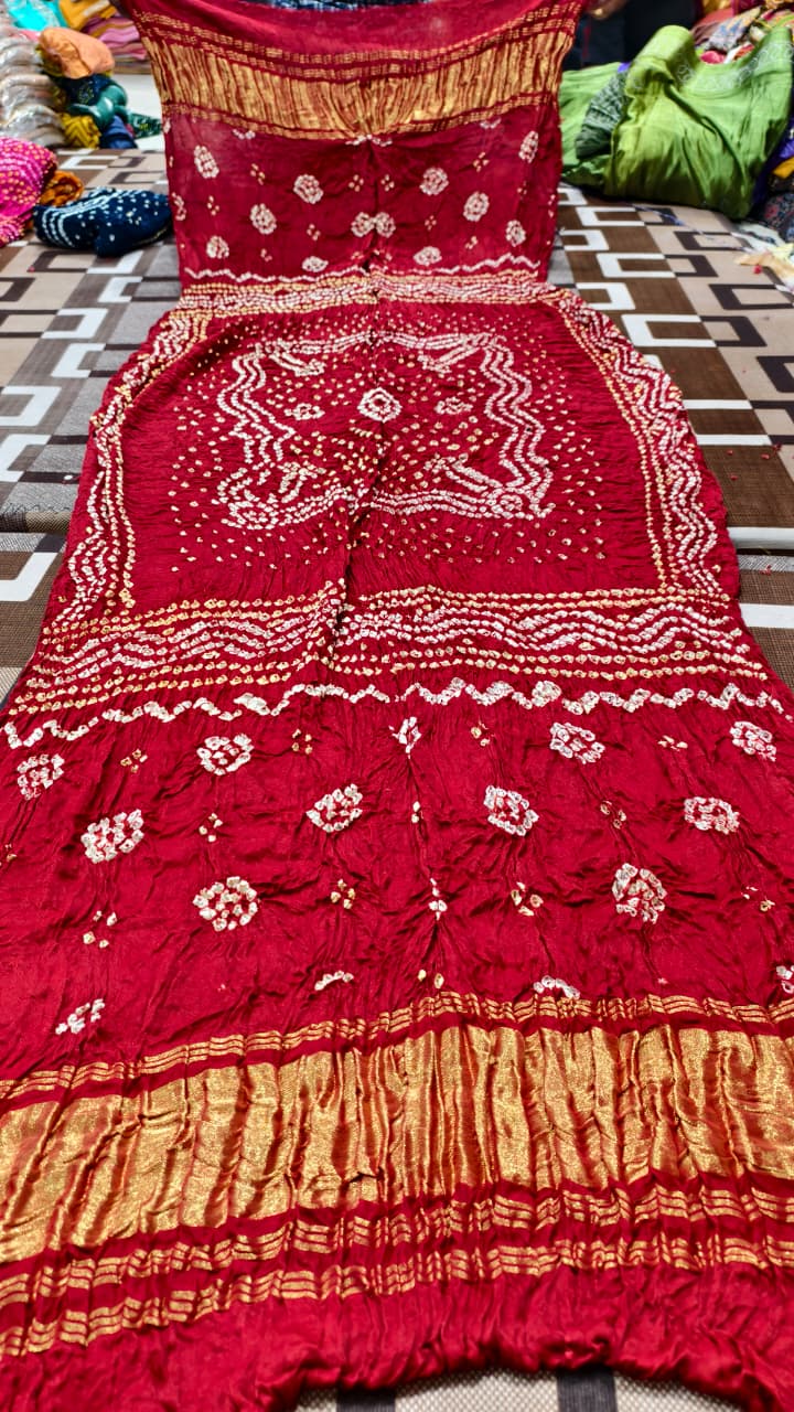 Pure Modal Gaji Silk Hand Bandej Dupatta with Lagdi Patta