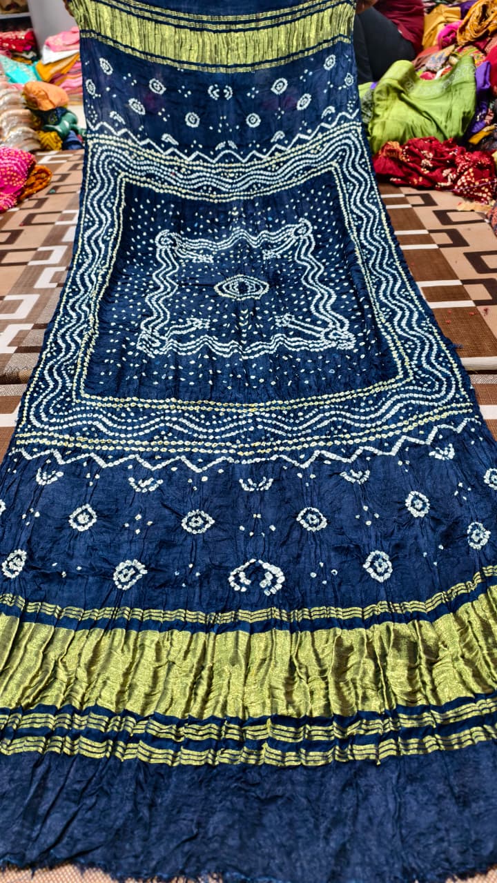 Pure Modal Gaji Silk Hand Bandej Dupatta with Lagdi Patta