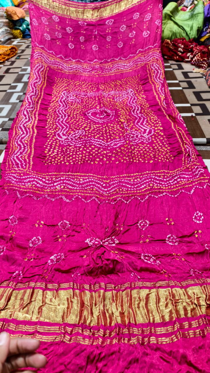 Pure Modal Gaji Silk Hand Bandej Dupatta with Lagdi Patta