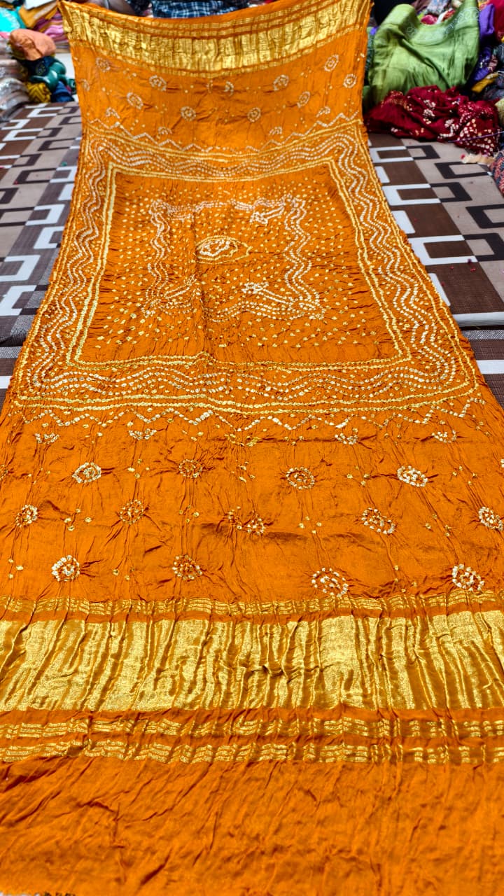 Pure Modal Gaji Silk Hand Bandej Dupatta with Lagdi Patta