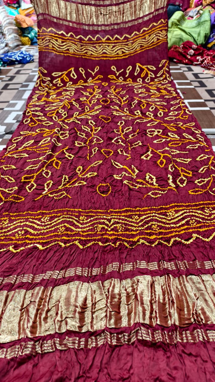 Pure Modal Gaji Silk Hand Bandej Dupatta with Lagdi Patta