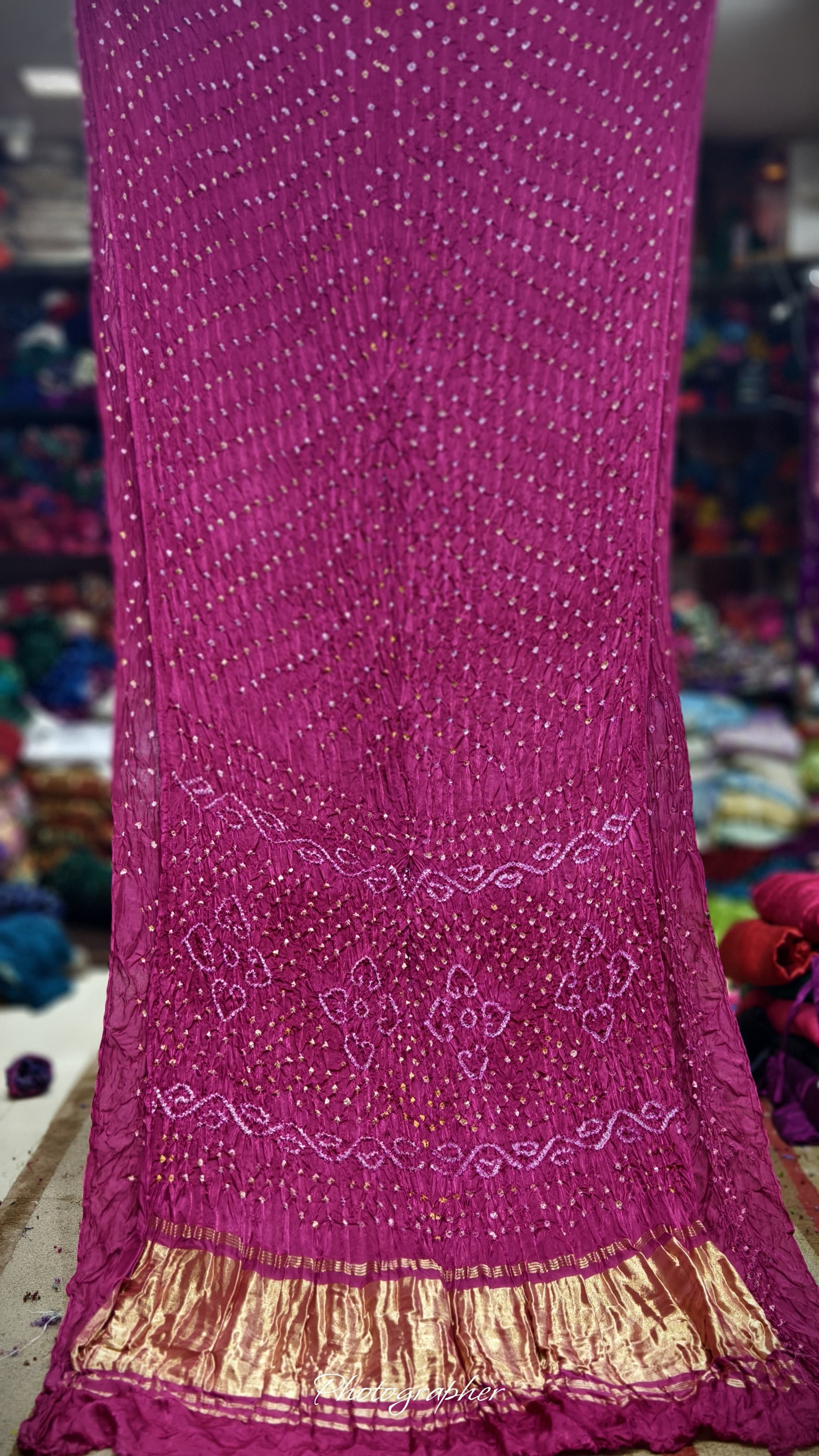 Pure Modal Gaji Silk Hand Bandej Saree With Pallu & Blouse Bandej