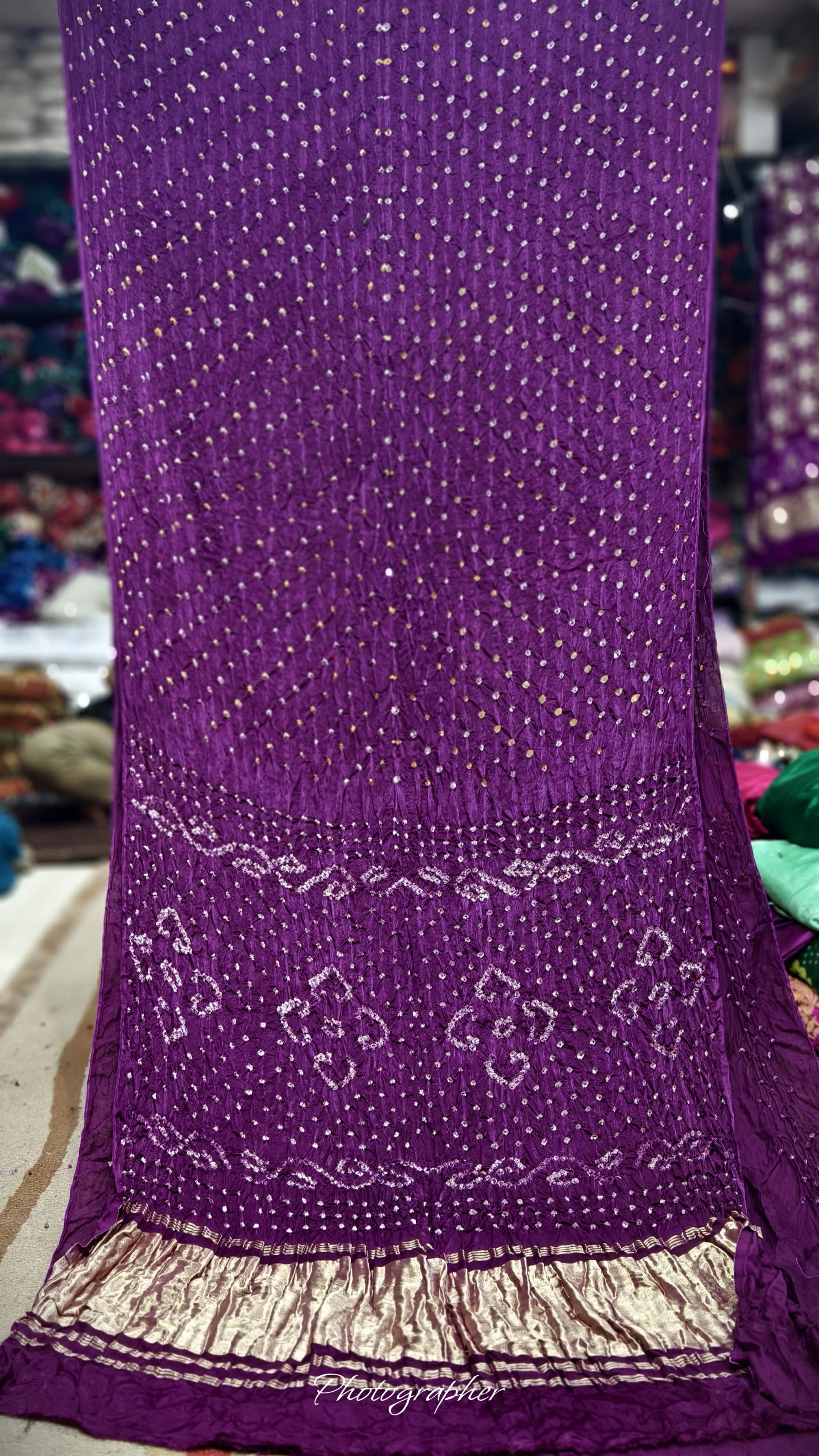 Pure Modal Gaji Silk Hand Bandej Saree With Pallu & Blouse Bandej