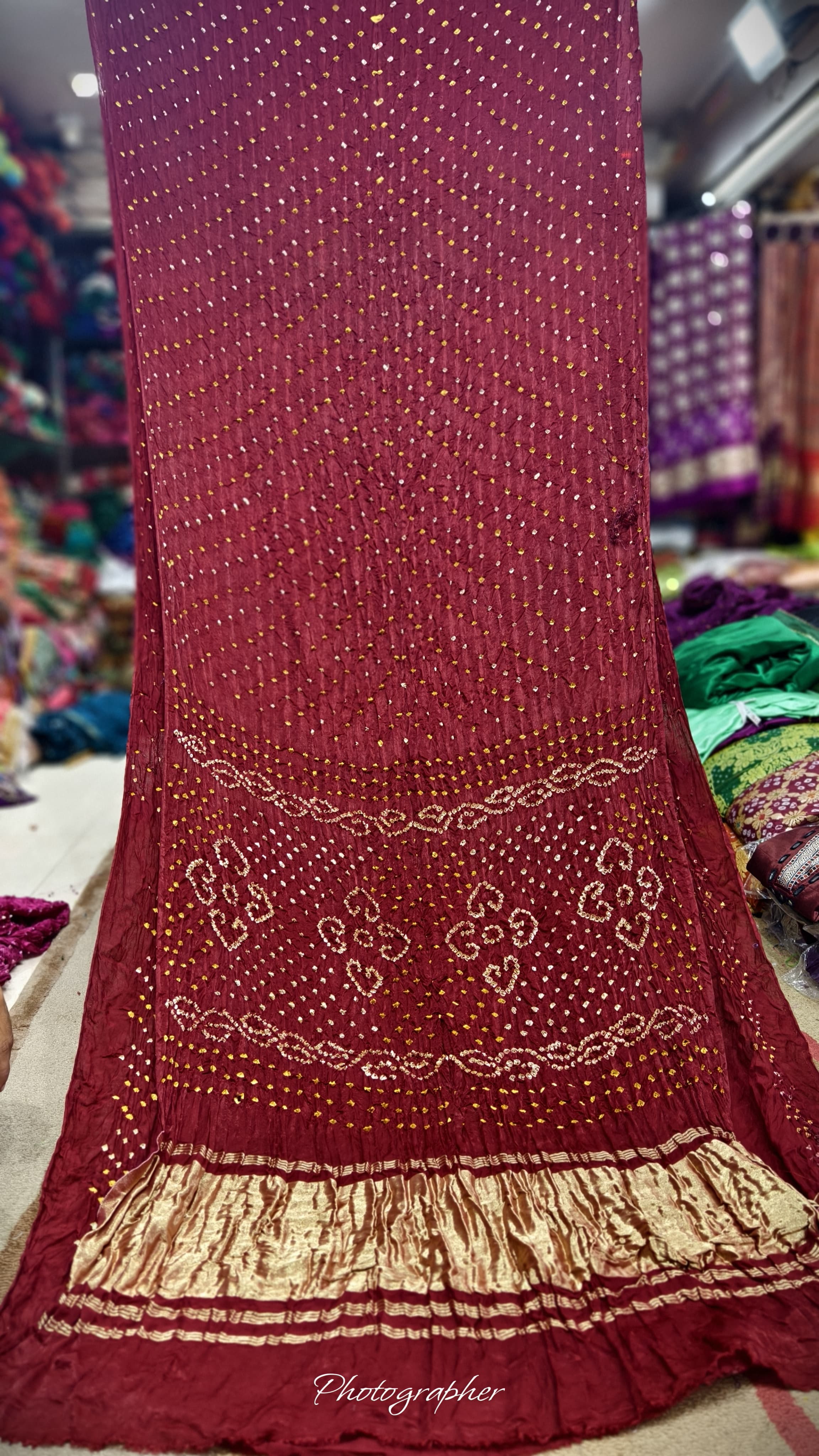 Pure Modal Gaji Silk Hand Bandej Saree With Pallu & Blouse Bandej