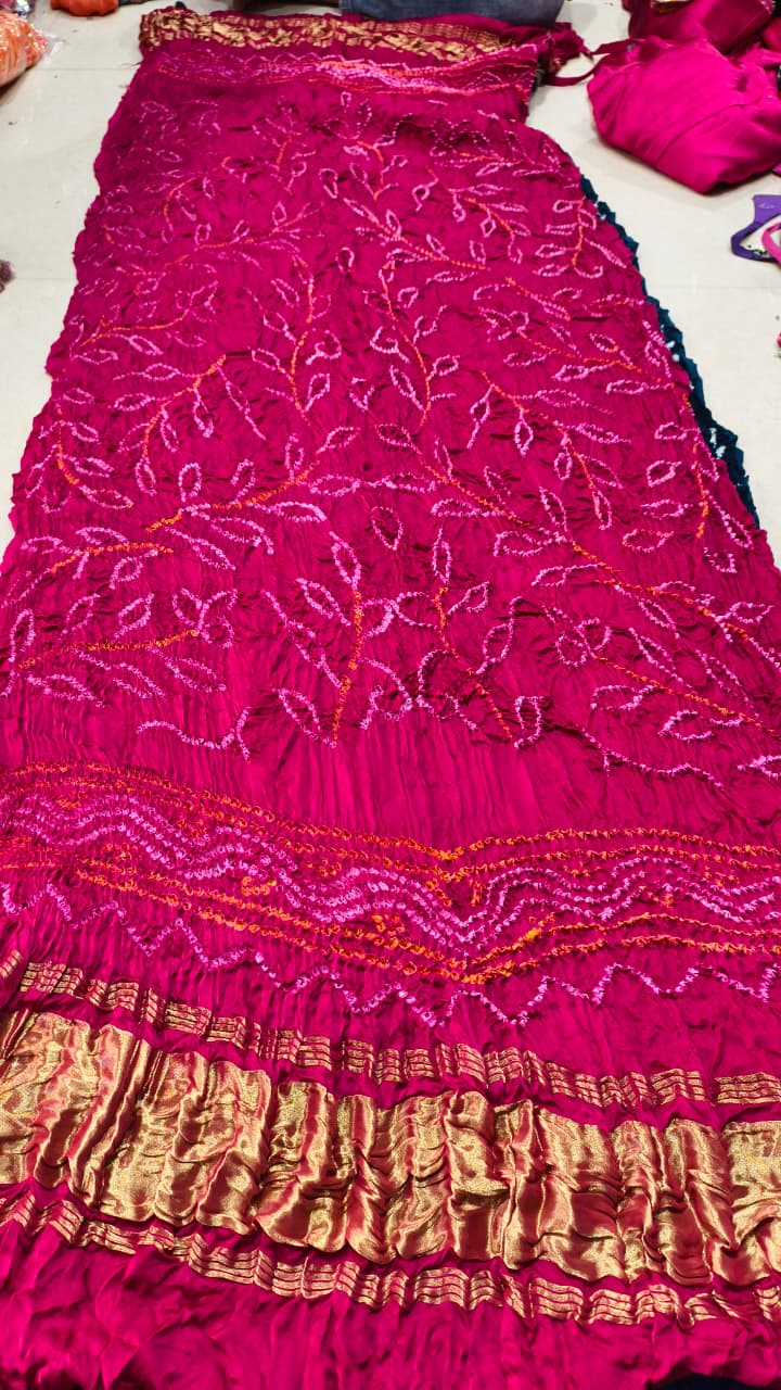 Pure Modal Gaji Silk Hand Bandhej Allover Dupatta with Lagdi Patta