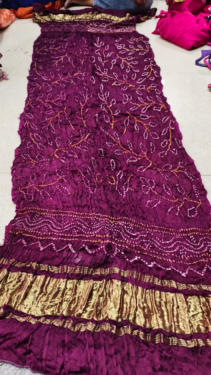 Pure Modal Gaji Silk Hand Bandhej Allover Dupatta with Lagdi Patta