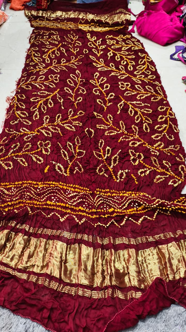 Pure Modal Gaji Silk Hand Bandhej Allover Dupatta with Lagdi Patta