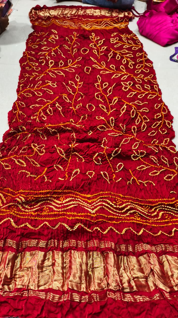 Pure Modal Gaji Silk Hand Bandhej Allover Dupatta with Lagdi Patta