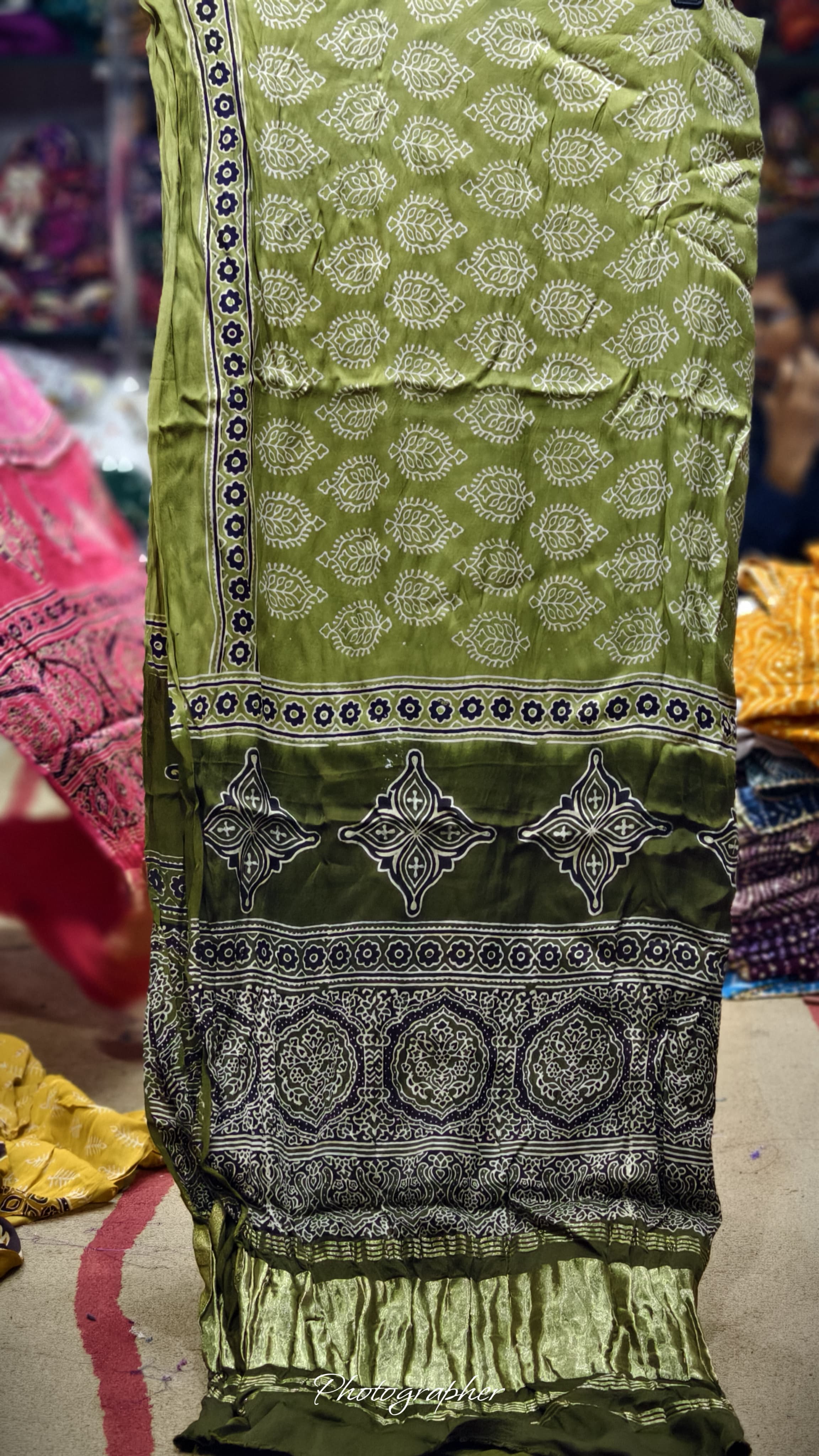 Pure Modal Gaji Silk Hand Block Print Dupatta Two Tone With Lagdi Patta