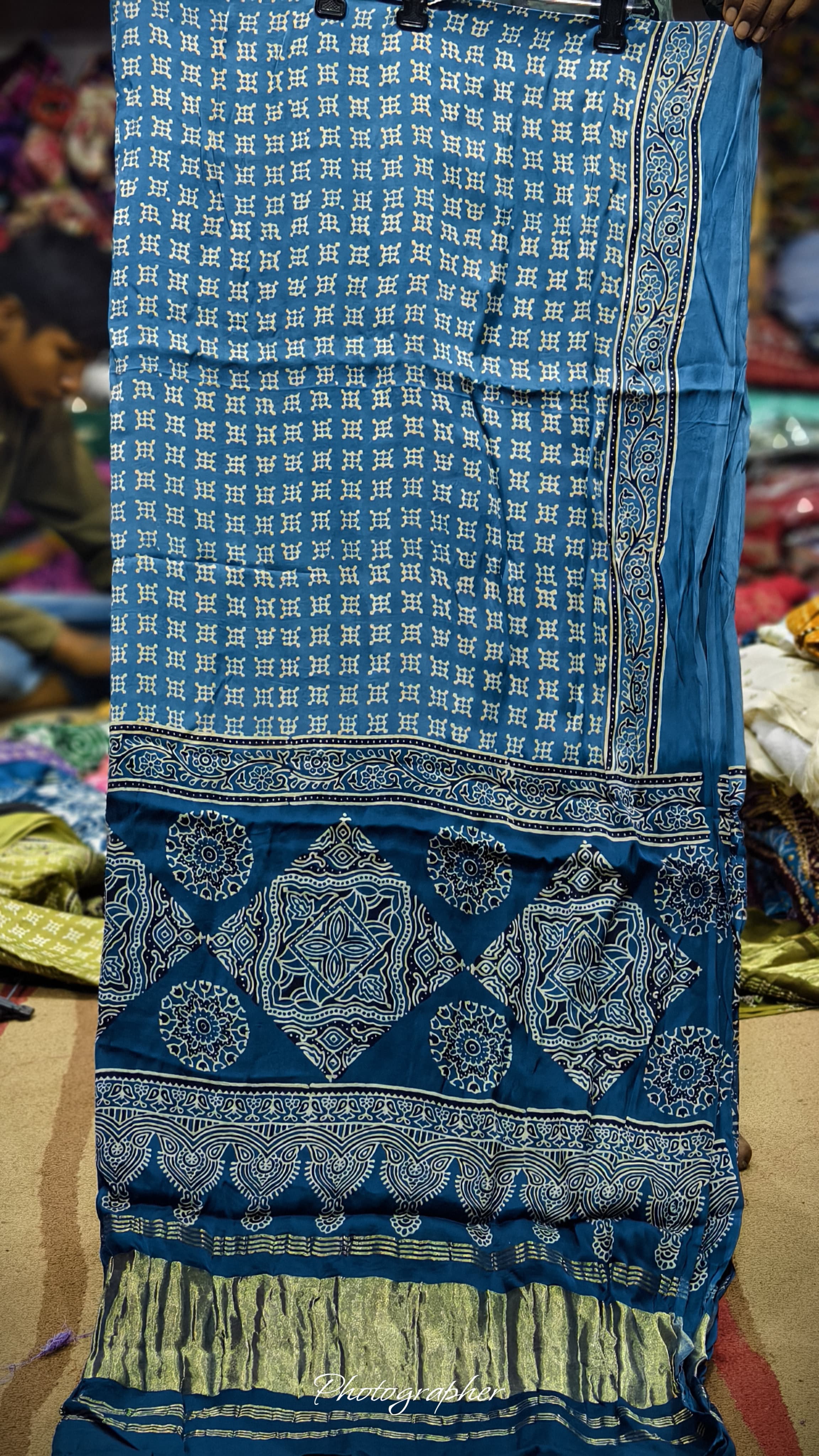Pure Modal Gaji Silk Hand Block Print Dupatta Two Tone With Lagdi Patta