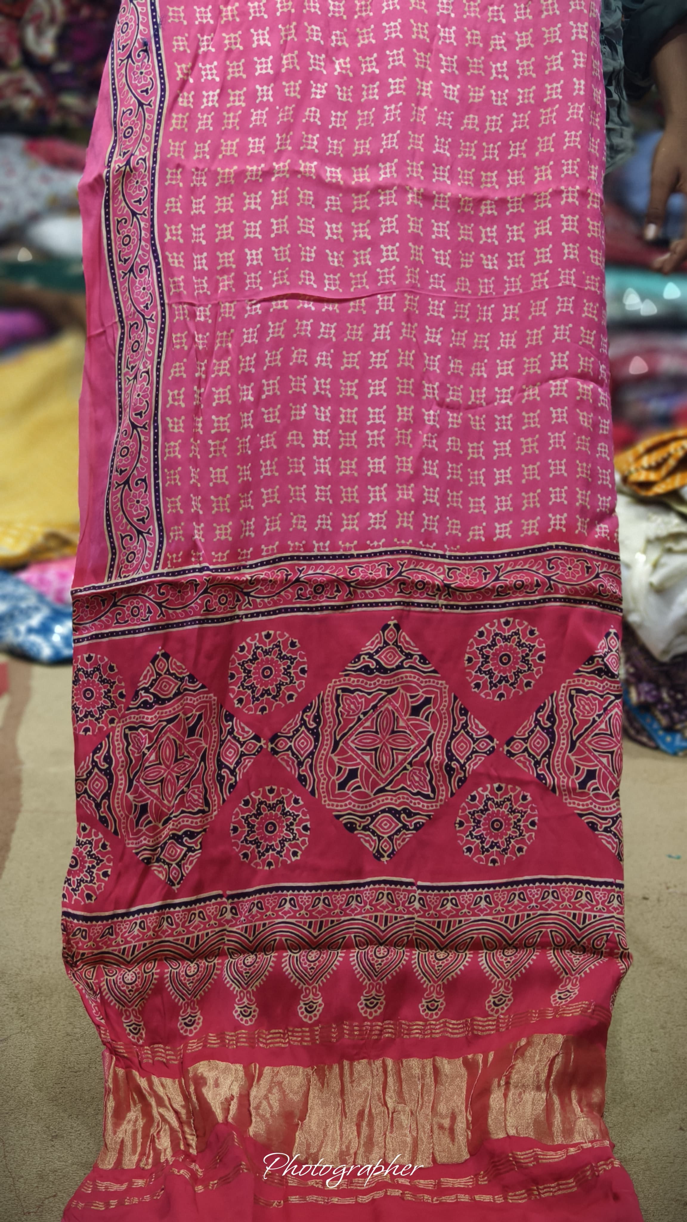 Pure Modal Gaji Silk Hand Block Print Dupatta Two Tone With Lagdi Patta