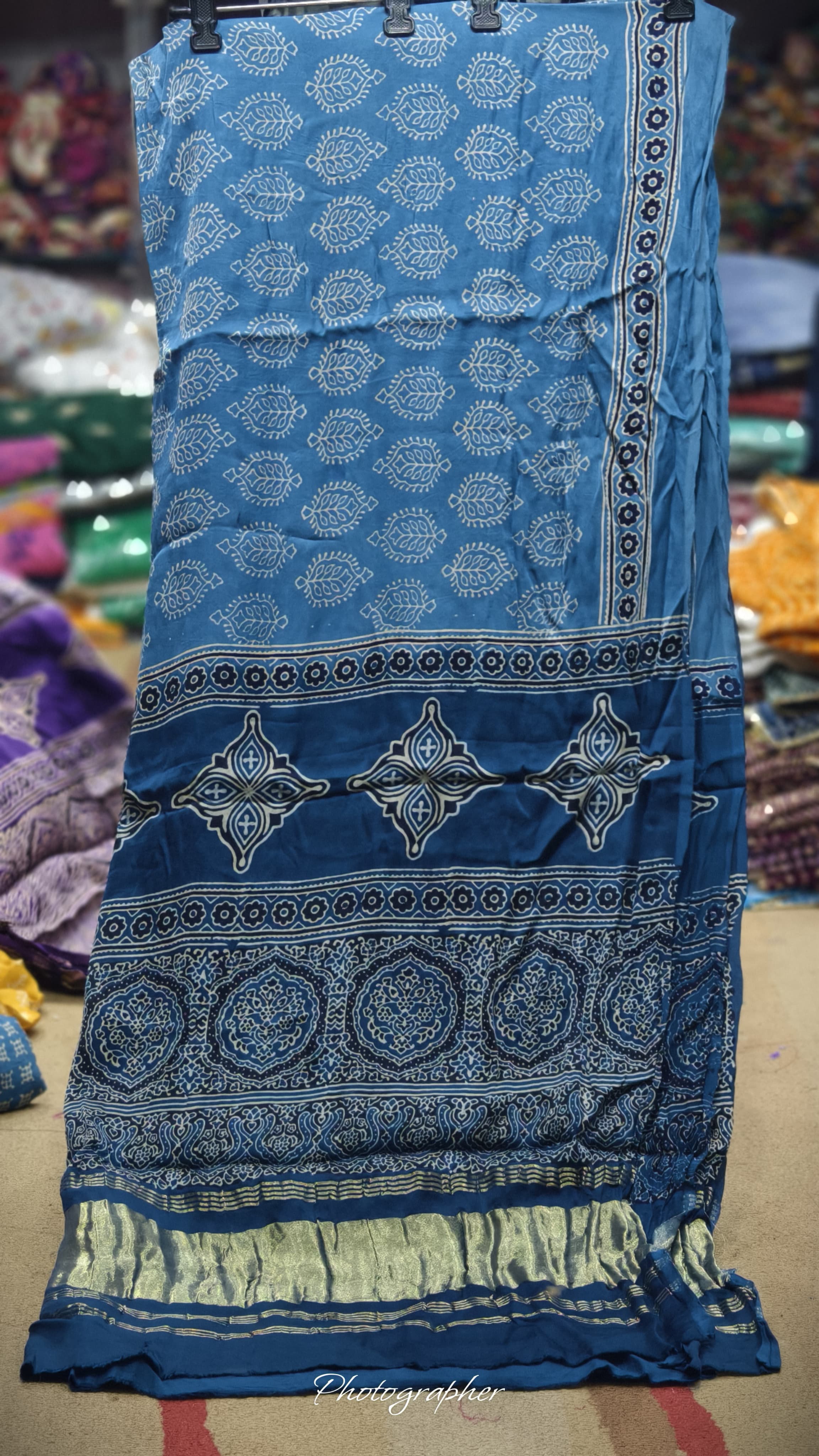 Pure Modal Gaji Silk Hand Block Print Dupatta Two Tone With Lagdi Patta